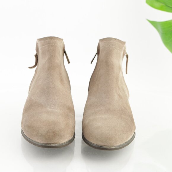 Blondo Womens Linda Boots Size 7 Waterproof Taupe Tan Suede Booties Block Heel - Picture 2 of 16